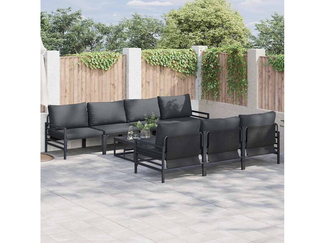 Vidaxl Conjunto De Sofá De Jardim 8 Unid. Preto Aço