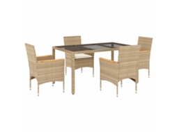 Conjunto de 5 Jantar Jardim com Almofadões Vime Pe/vidro Bege MAISON EXCLUSIVE