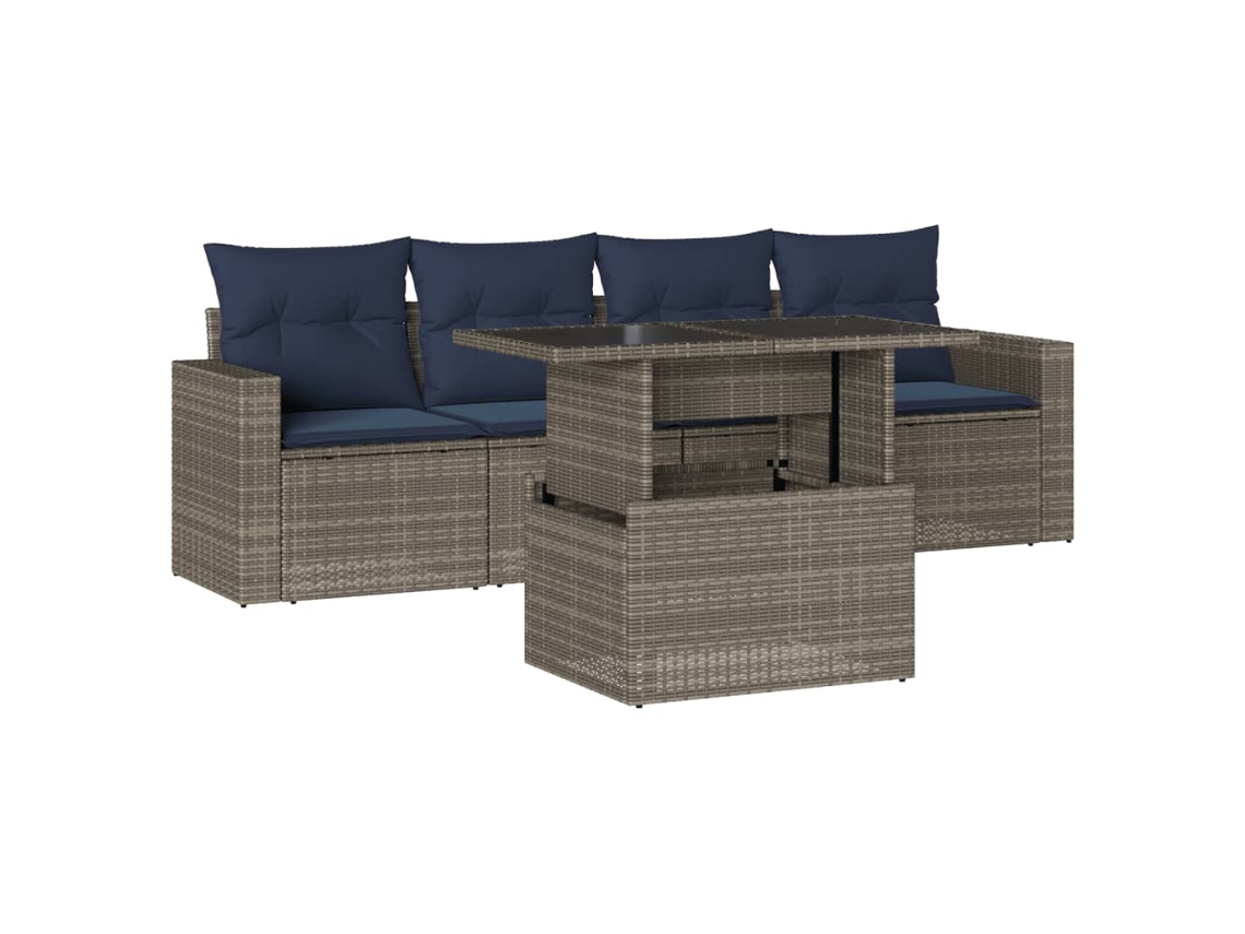 Conjunto de Sofá de Jardim, 5 Peças, Almofadas, Rattan Cinza MAISON EXCLUSIVE