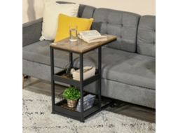 Mesa Auxiliar Com Rodas Para Sofá Ou Cama,estilo Industrial Em Aço E Madeira,acabamento Marrom E Preto Mega Echo Trade Shop