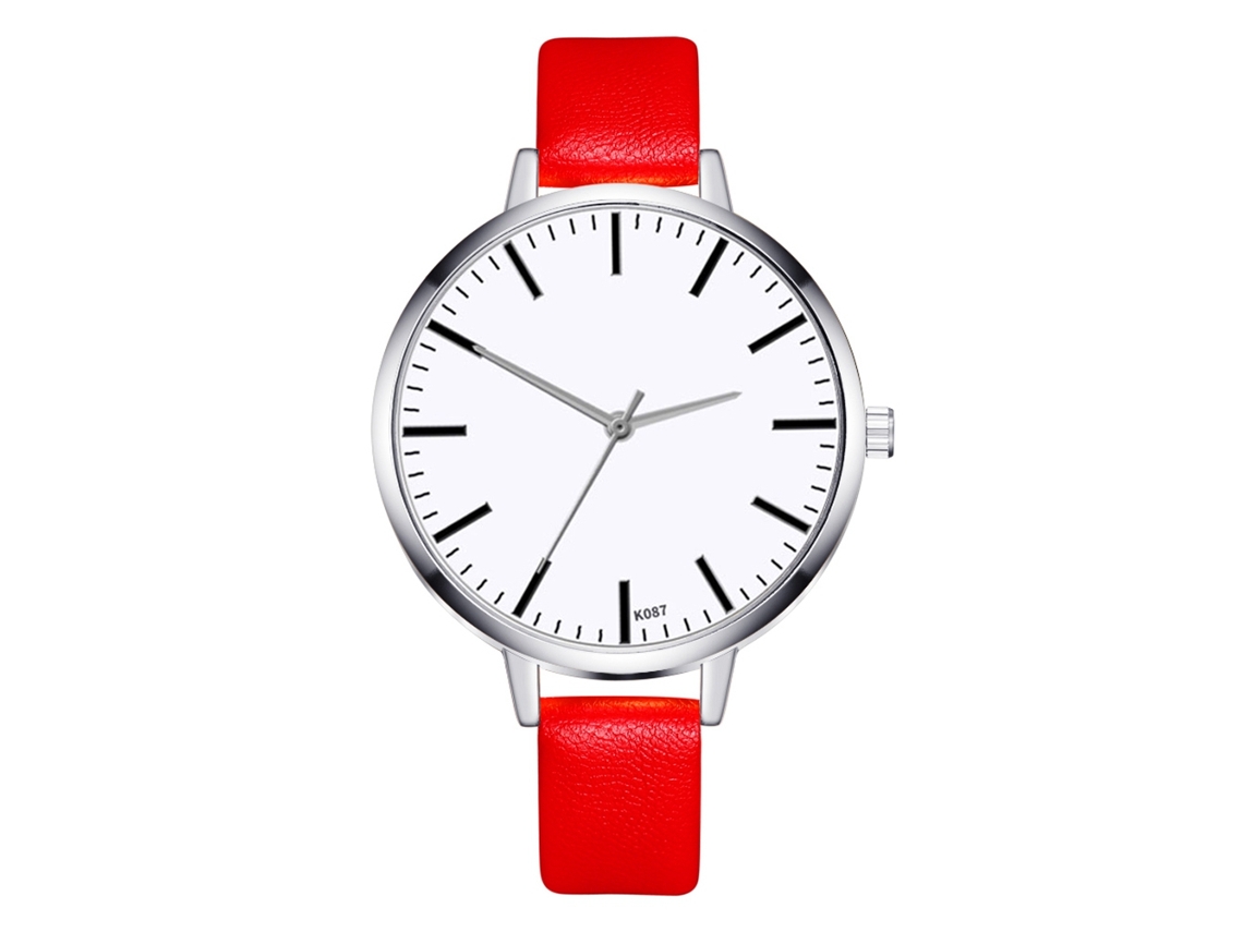 Relógio de Quartzo Feminino Estilo Vintage Simples de Moda com Pulseira de Couro Pu (vermelho)