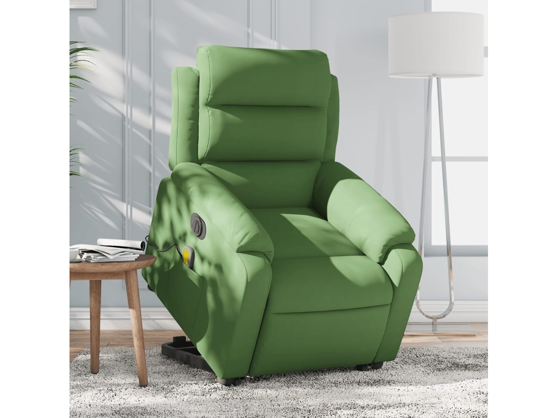 Vidaxl Poltrona Massagens Elevatória Elétrica Veludo Verde-claro