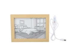 Pintura iluminada led com 3 modos de luz usb madeira acrílico decorativa para sala quarto 32x23cm S/MARCA