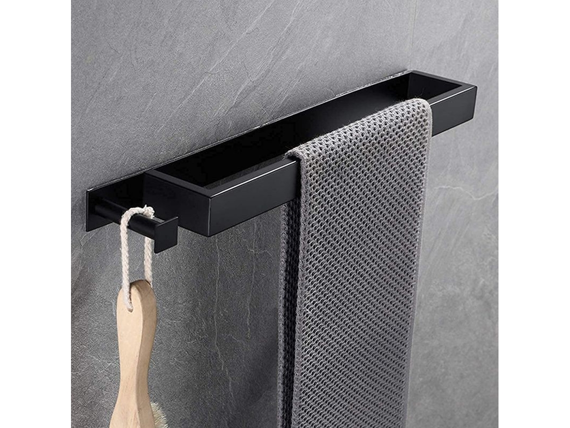 Prateleira de Toalha Nova Line, autoadesiva, aço inox, 40cm, preto