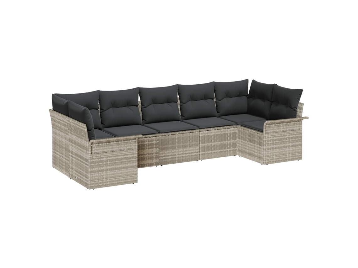 Conjunto 7 Conjunto De Assentos Para Jardim Vidaxl Cinzento-claro Vime Pe (232 X 132,5 X 85 Cm)