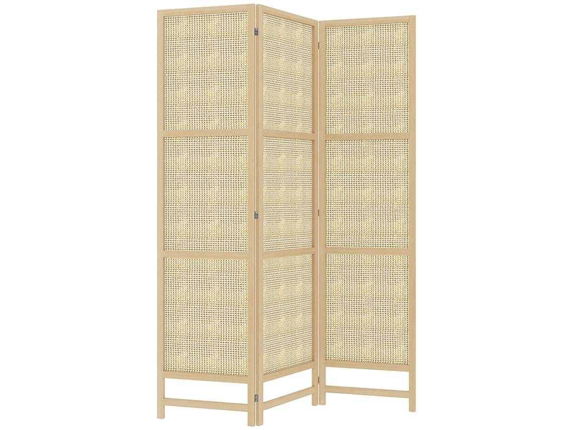 Paravente Rattan Pp 3 Peças 135x180cm Cor Natural Dobrável Para Sala