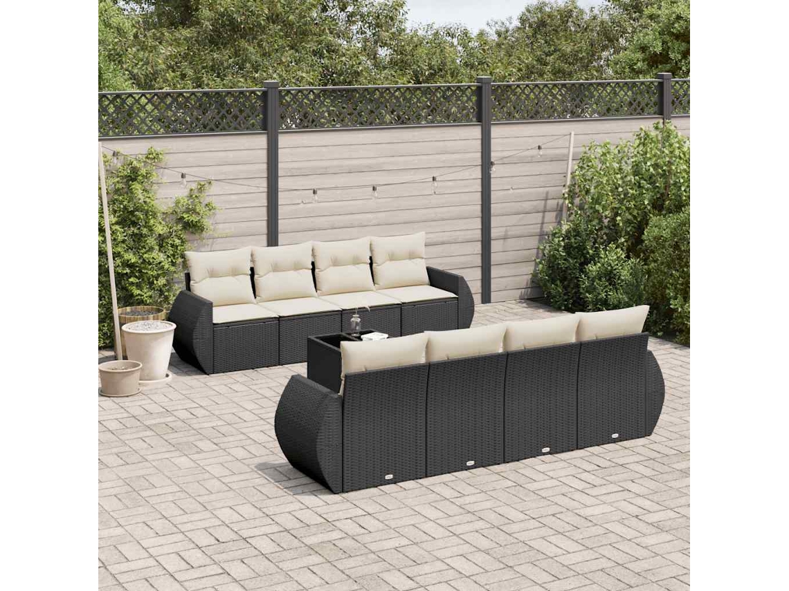 Vidaxl 9 Pcs Conjunto De Sofás P/ Jardim C/ Almofadões Vime Pe Preto