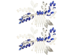 Conjunto De 2 Pentes De Cabelo Para Casamento Em Metal Azul Adornados Com Cristais.