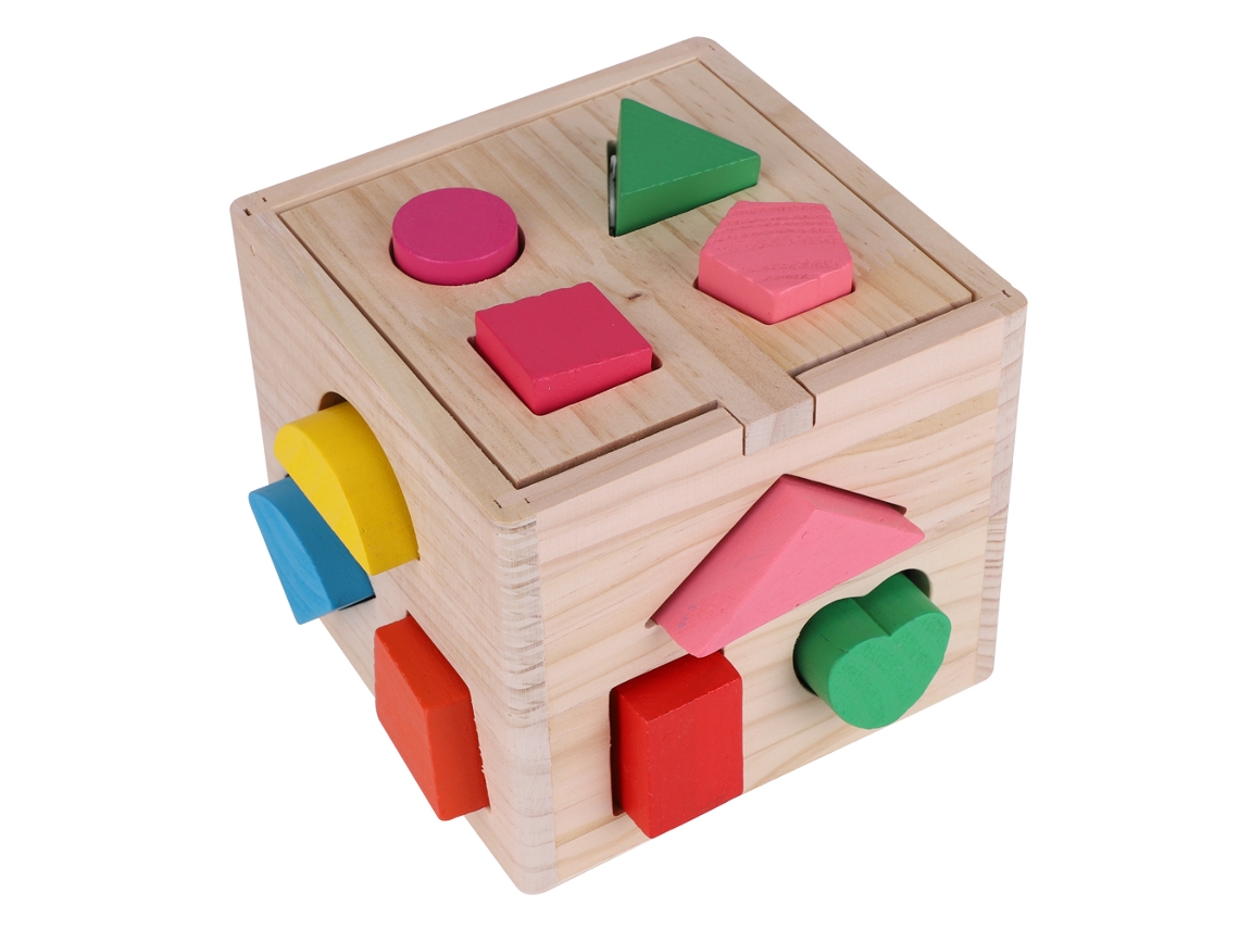 Ats brinquedo Educatsivo de Blocos Geométricos Baby Intellectual com 13 Buracos para Construir com Formas Geométricas de Madeira