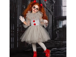 Traje De Palhaço Para Meninas Pennywise Para Halloween Com Vestido, Luvas E Prendedores De Cabelo