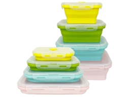 Conjunto De 4 Lancheiras, Em Silicone, Com Vedação Hermética, Dobrável, Com Tampa, Para Lanches, Adequado A Freezer, Micro-ondas, Camping