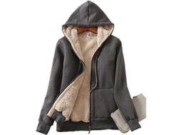 Jaqueta de Fleece Sherpa Gorda de Inverno Casual para Mulheres com Zíper Completo e Capuz