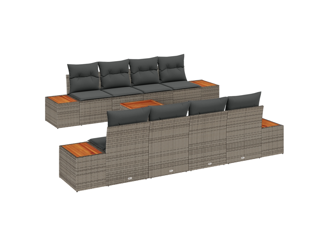 Conjunto 9 Móveis De Jardim Modernos Vidaxl Cinzento Vime Pe (55 X 55 X 37 Cm)