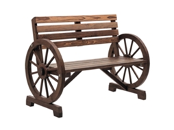 Banco de jardim em design roda de carroça, para 2 pessoas, madeira natural, marrom escuro, 105,5x56x79cm BTFORUS