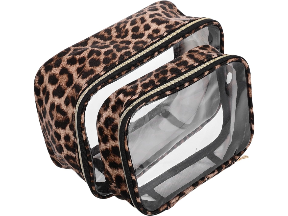 Conjunto de 2 bolsas impermeáveis de grande capacidade, estampa de leopardo dourada.