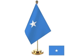 Bandeira Da Escritório Da Somália 14x21cm Com Palo De Alumínio Para Mesa, Decoração De Sala De Reuniões, Tela Poliéster Impressa Oro Somalí