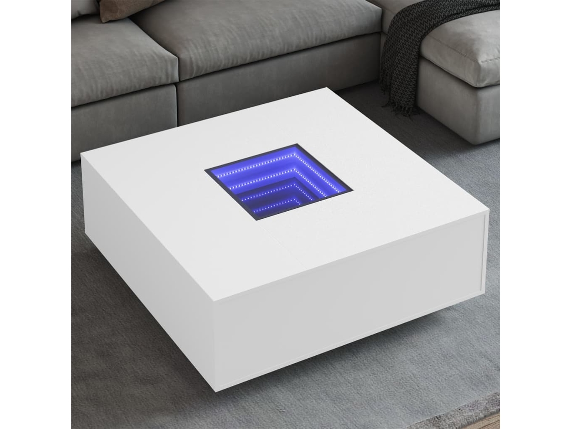 Mesa De Centro Luzes Led Infinity 100x100x40 Cm Branco Lovely Home
