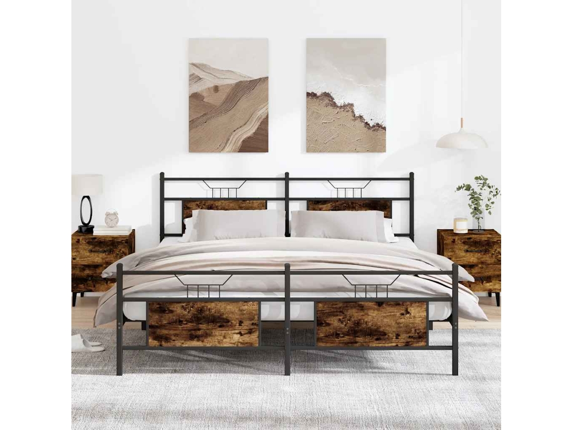Vidaxl Estrutura de Cama Sem Colchão 183x213cm Metal Carvalho Fumado