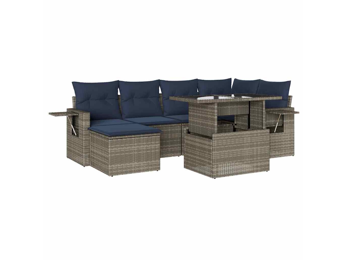 Conjunto de Sofá de Jardim, 7 Peças, Almofadas, Rattan Cinza MAISON EXCLUSIVE