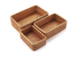 Cesto De Rattan Retangular, Cesto De Frutas De Vime, Organizador Natural Para Cozinha/sala De Jantar (conjunto De 3)