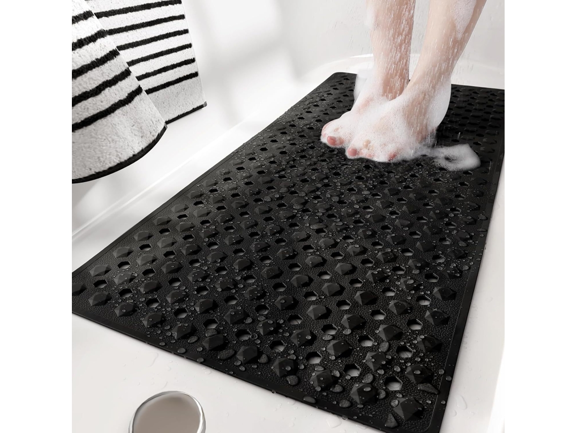 Tapete de Banho Antiderrapante para Chuveiro 88x40cm Pvc Resistente a Mofo, Lavável na Máquina e Suave para a Pele HENTEN HOME Preto