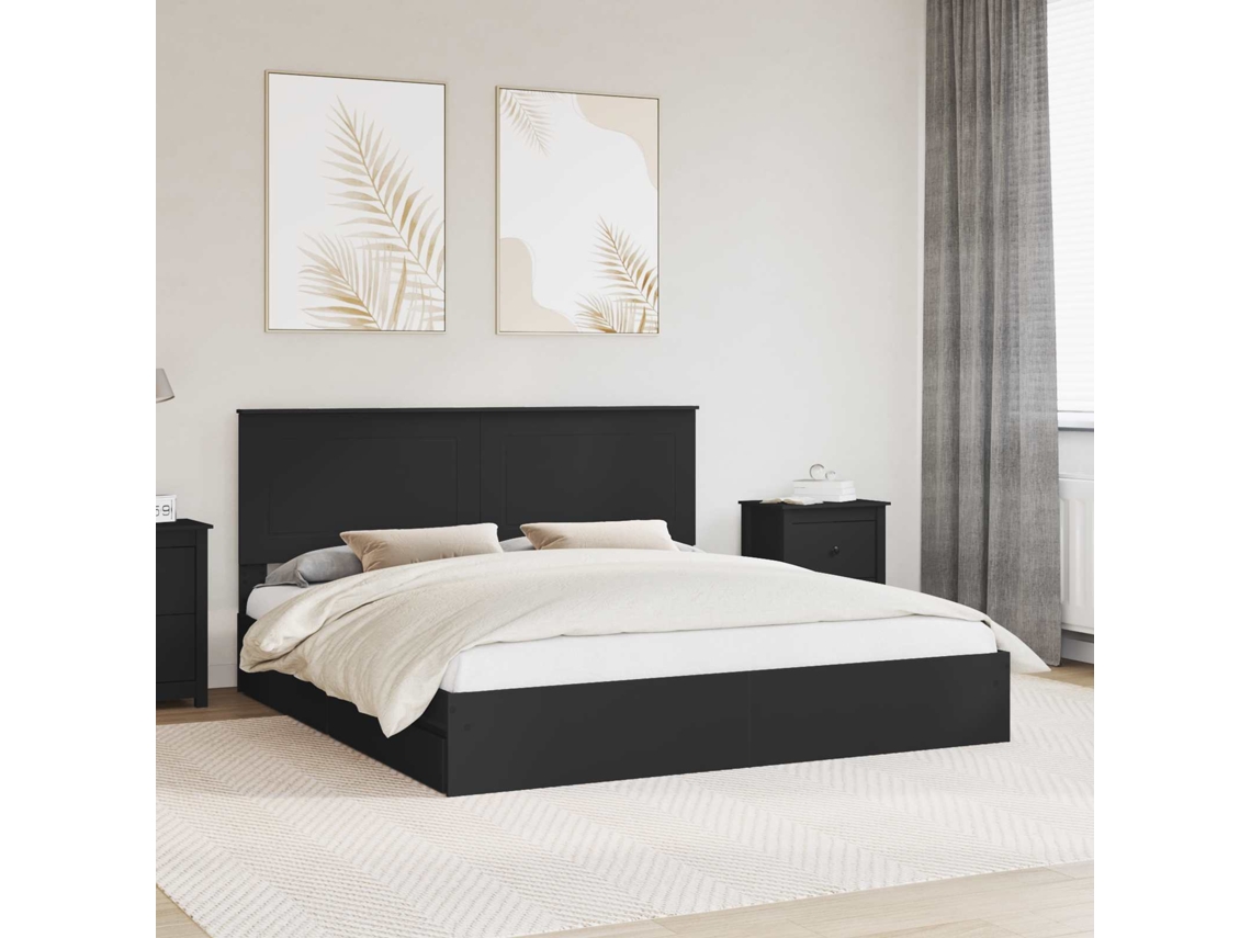 Vidaxl Cama com Armazenamento Preto 200 X 200 Cm Madeira Processada