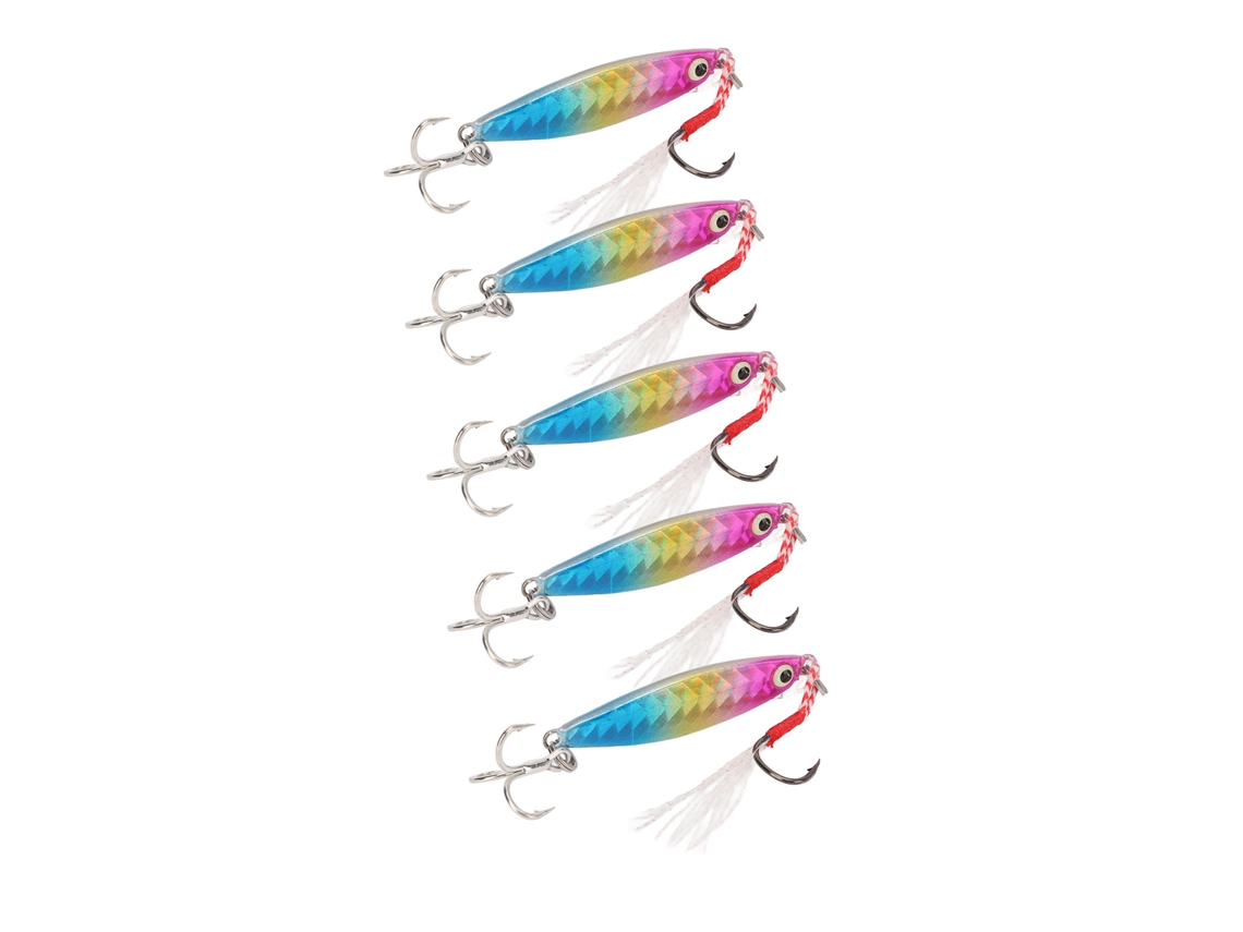 Lure (simulated Bait, Laser Fish Attracting) 10g Iron Plate Vib Spinner Feather Hook Hard Bait Fake Bait, Sold In Packs Of Five