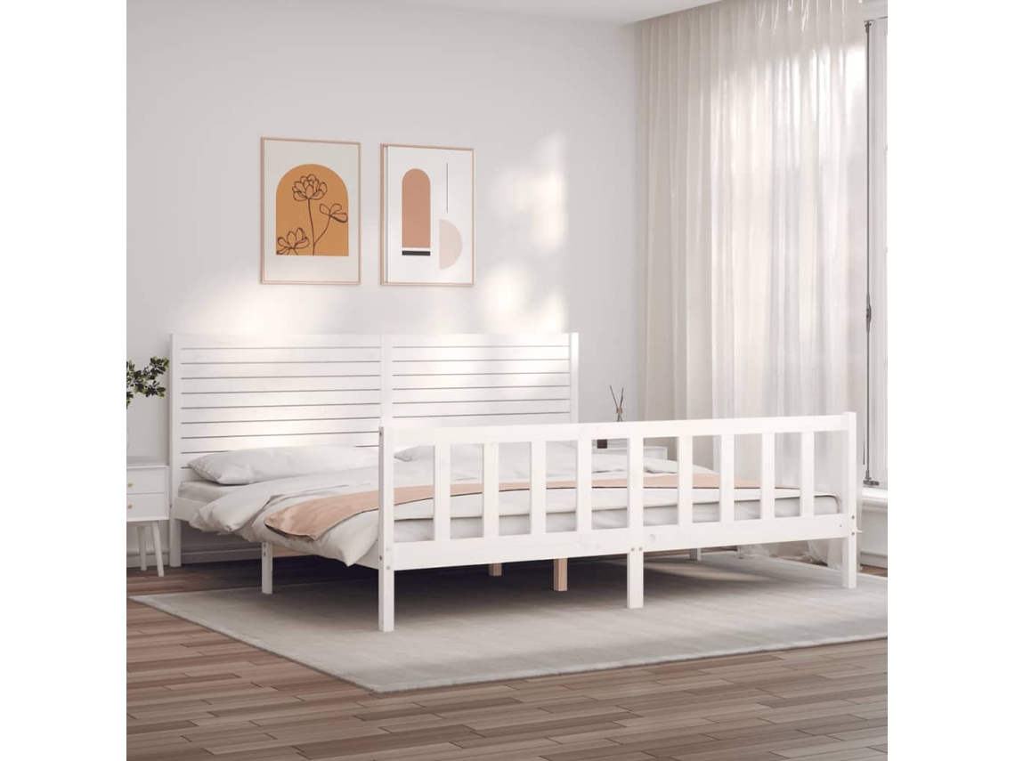 Cama Sem Colchão 200x200 Cm Madeira De Pinho Maciça Branco