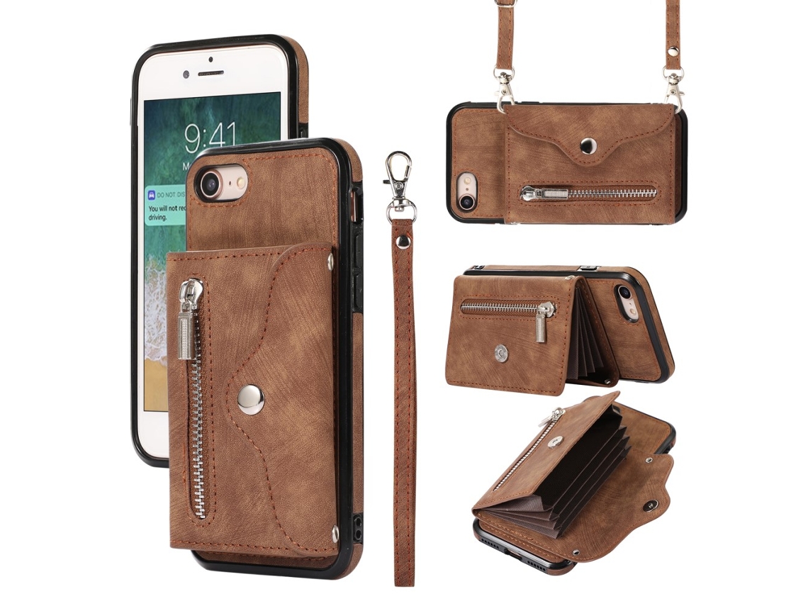 Capa Em Tpu Pele Pu Bloqueio Rfid, Com Suporte Para Apple Iphone 7 / 8 / Se (2020) / Se (2022) - Castanho