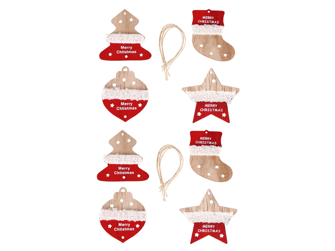Enfeites de Natal de Madeira – 8 Peças com Estrela para Decoração RNEMITERY