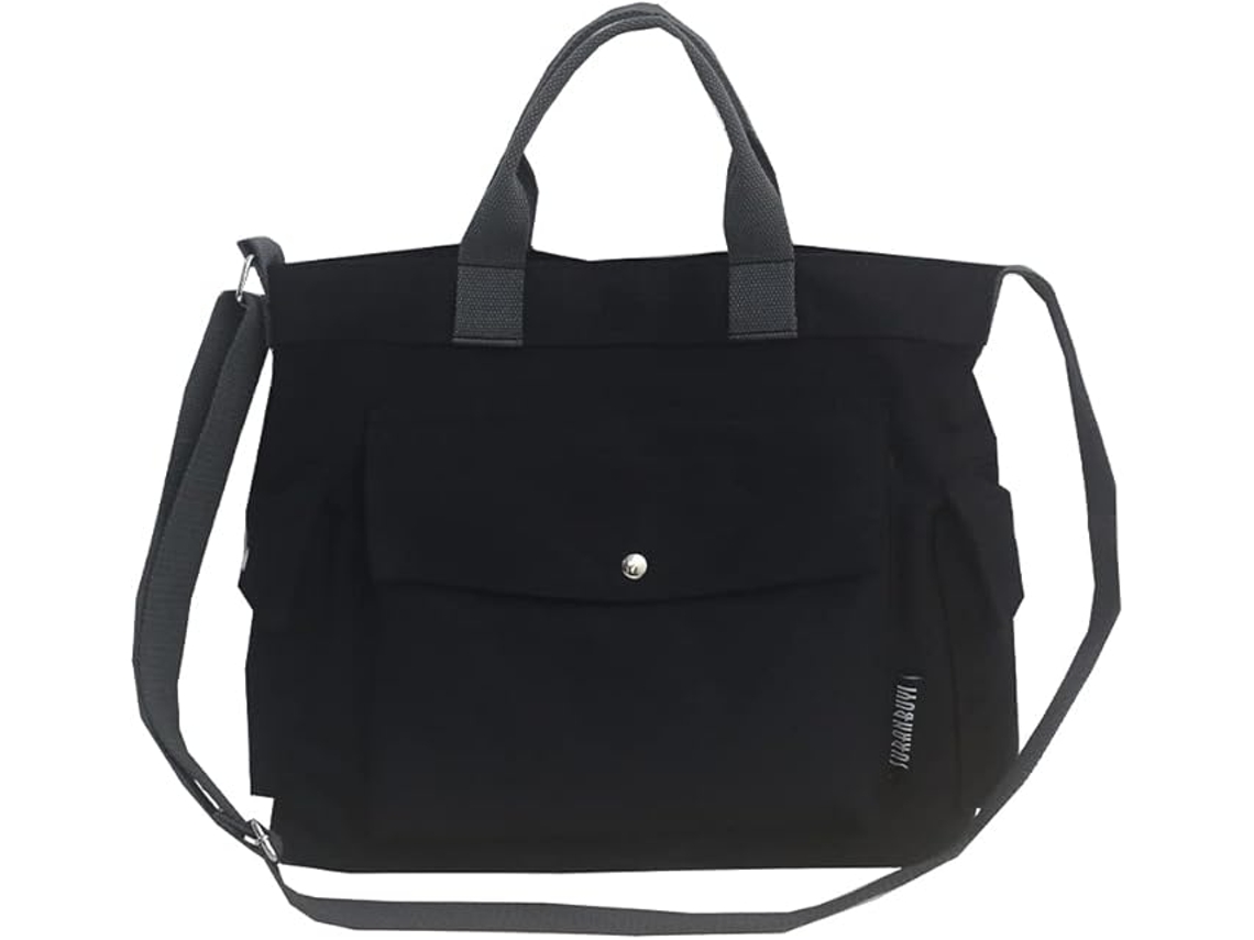 Bolsa de Lona Feminina Grande, Transversal, Vários Bolsos, Alça Superior, Trabalho. Preta AQUAFORGE