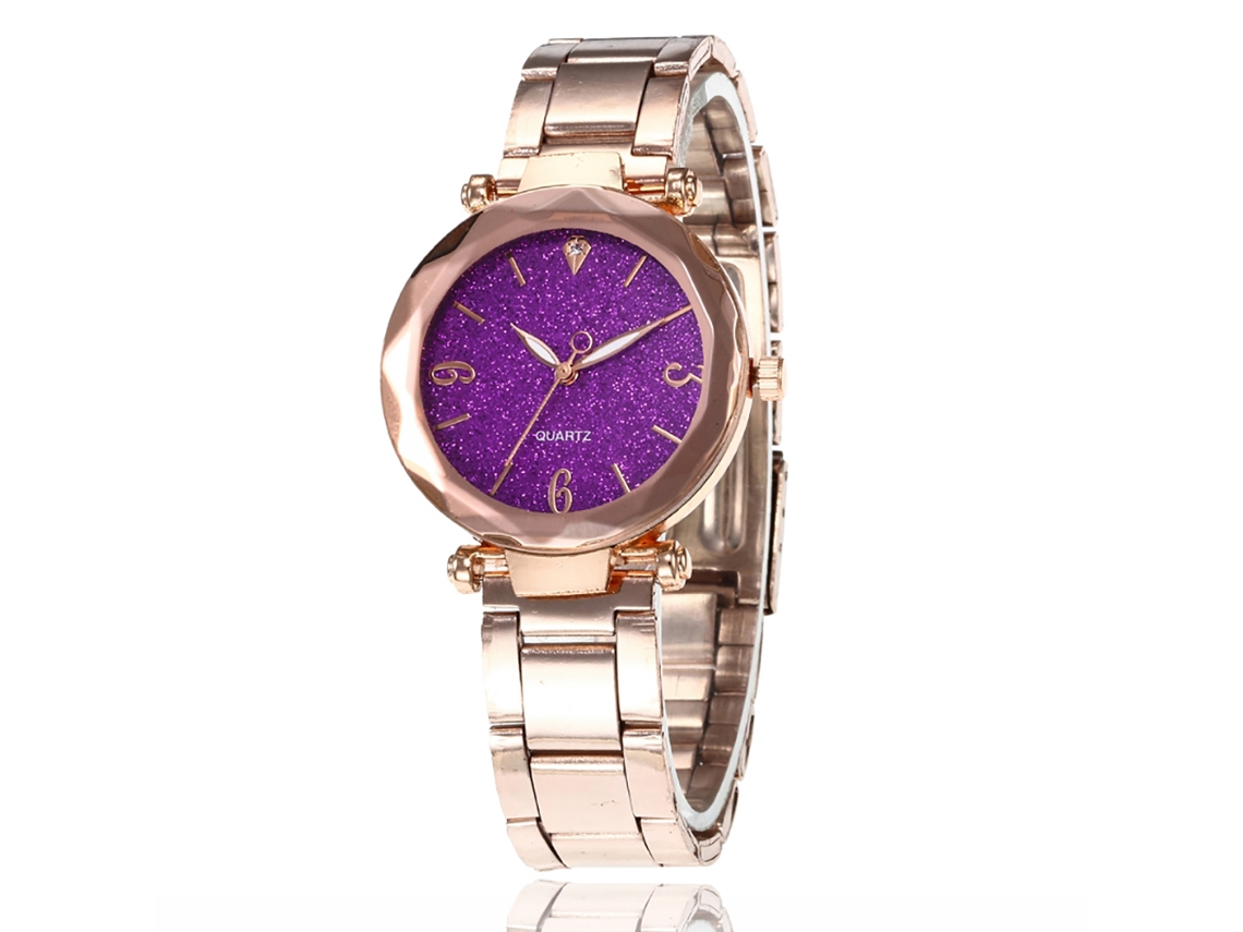 Relógio de Pulso Feminino de Aço com Mostrador Redondo de Cor Sólida Brilhante (roxo)