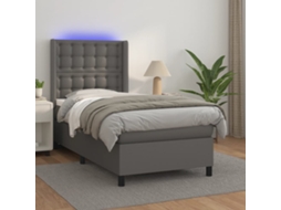 Cama Box Spring C/ Colchão/led 90x190 Cm Couro Artificial Cinza