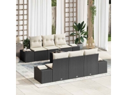 Vidaxl Conjunto De Sofá De Jardim Com Almofada 7 Pcs Preto Vime Pe
