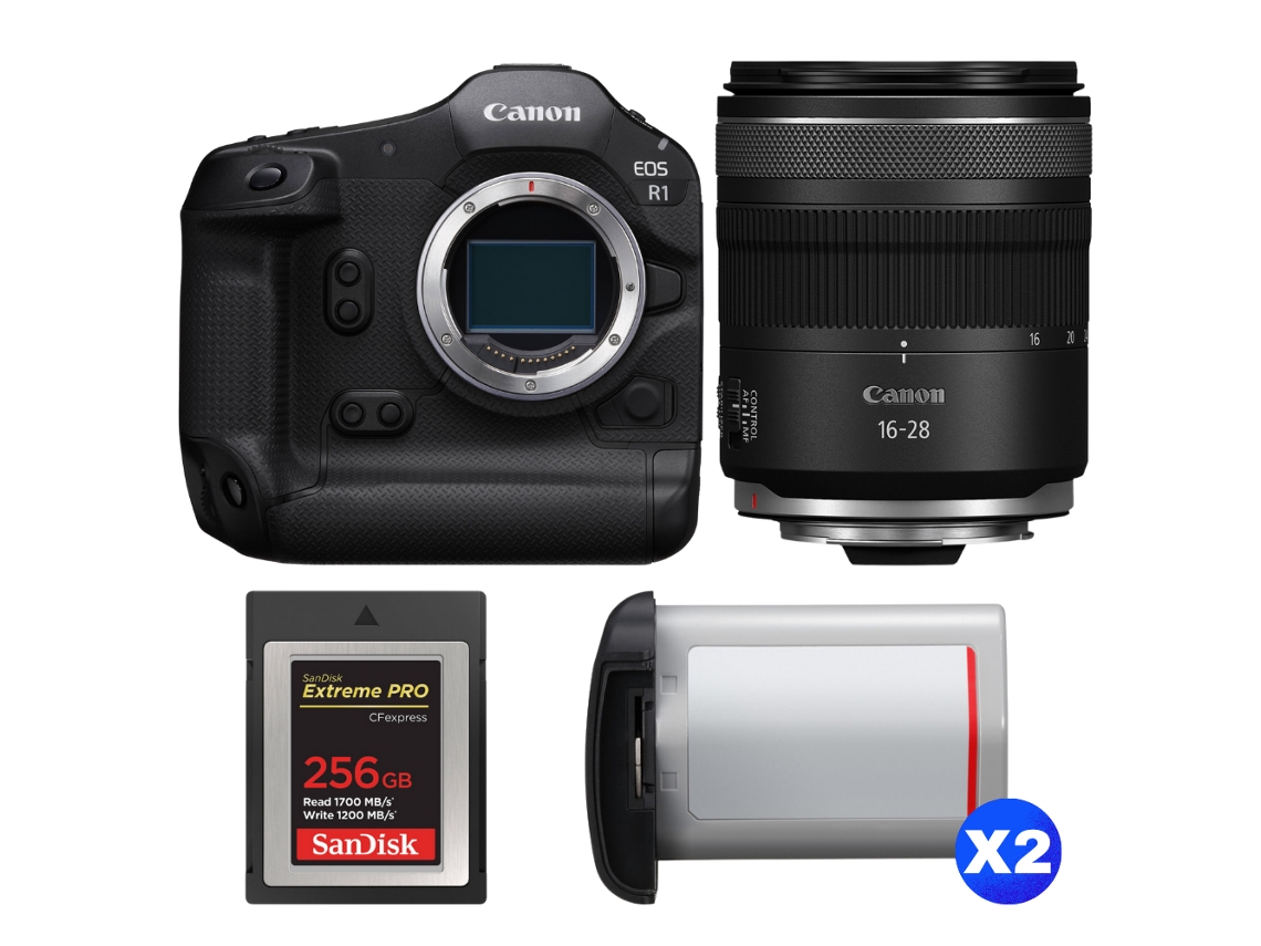 Eos R1 + Rf 16 28mm F/2.8 Is Stm + 1 Sandisk 256gb Extreme Pro Cfexpress Type B + 2 Canon Lp e19 + Ebook “20 Dicas para Fotos Que Impressionam” CANON