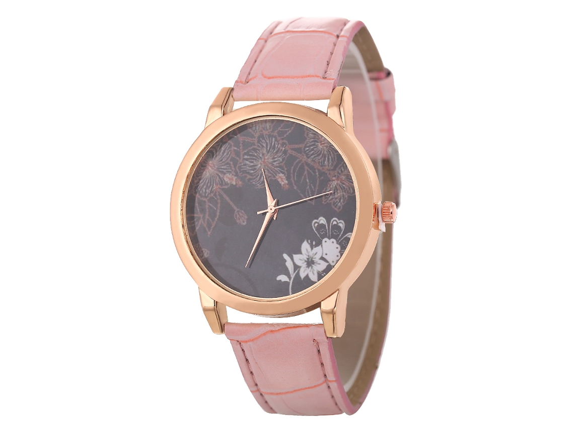 Relógio de Pulso Analógico com Pulseira de Couro Pu para Casais Rosa