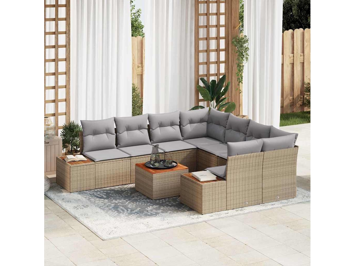 Vidaxl Conjunto De Sofá De Jardim 9 Unid. Bege Rattan Sintético