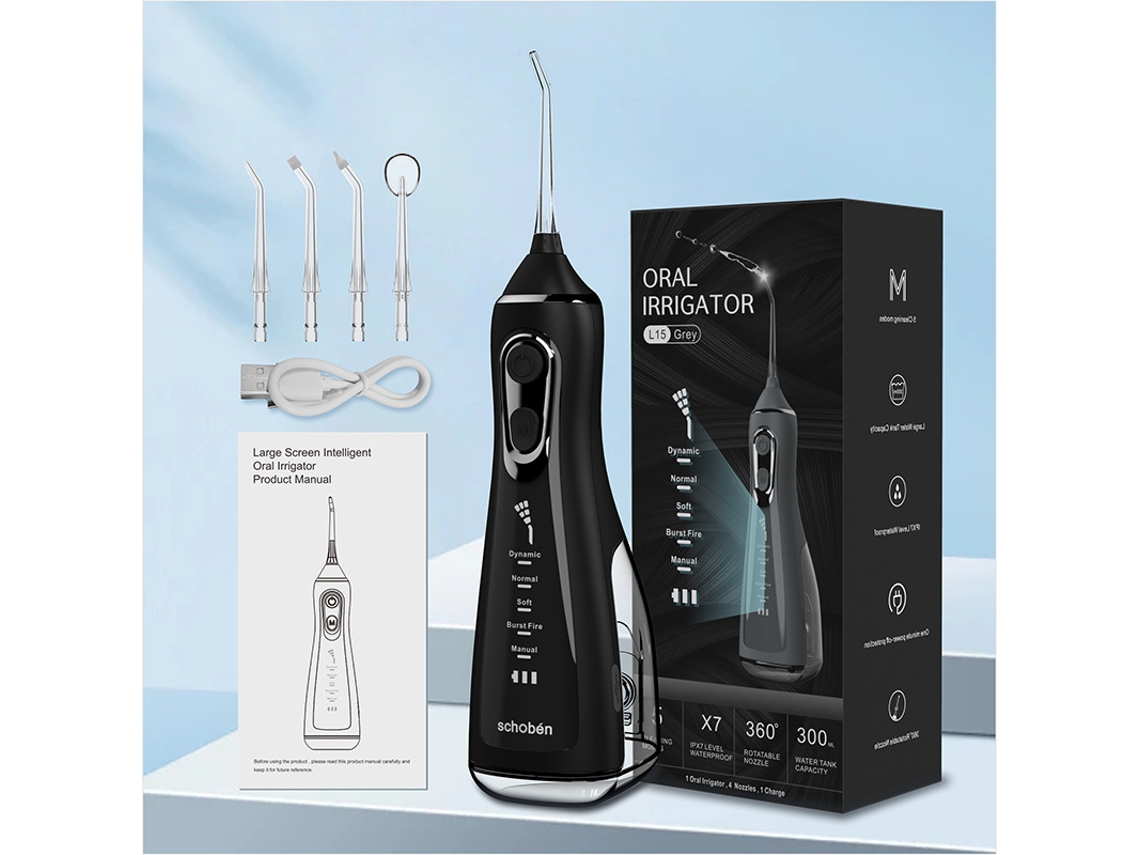 Irrigador Oral Dentário Recarregável, 5 Modos 300ml,1600 1900 Pulsos.para Aparelhos Ortodônticos Preto HEXINYIGJLY