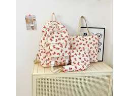 Conjunto De Mochila Estampa De Morango Com Quatro Peças, Mochila+bolsa De Mão+bolsa Transversal+estojo Branco