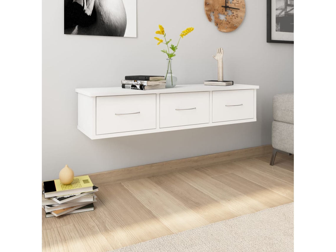 Vidaxl Prateleira Gavetas P/ Parede 88x26x18,5cm Deriv. Madeira Branco