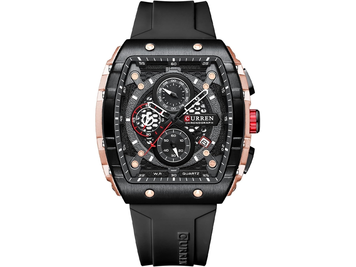 Lurelia Relógio Cronógrafo Masculino, Movimento De Quartzo, Analógico, Data/calendário, Luminoso, Borracha, Resistente À Água 30m, Vermelho