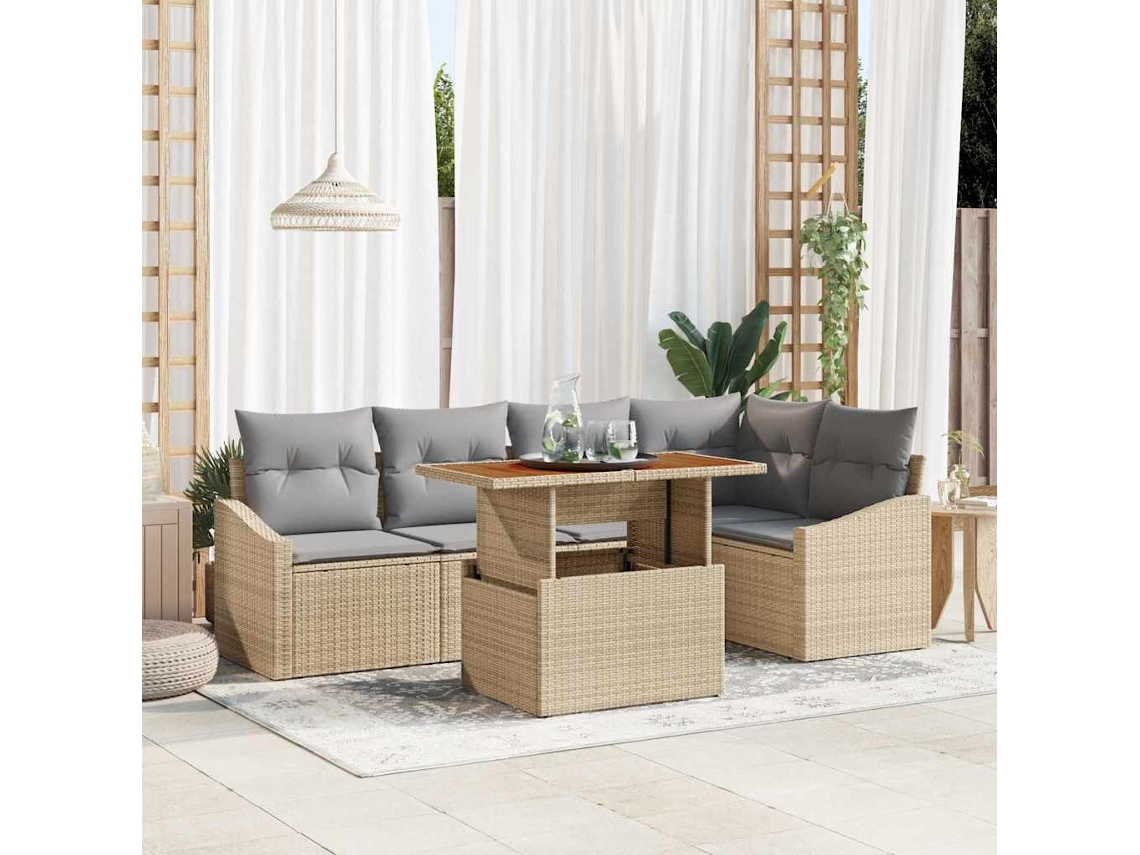 Vidaxl Conjunto De Sofá De Jardim 6 Unid. Bege E Cinza