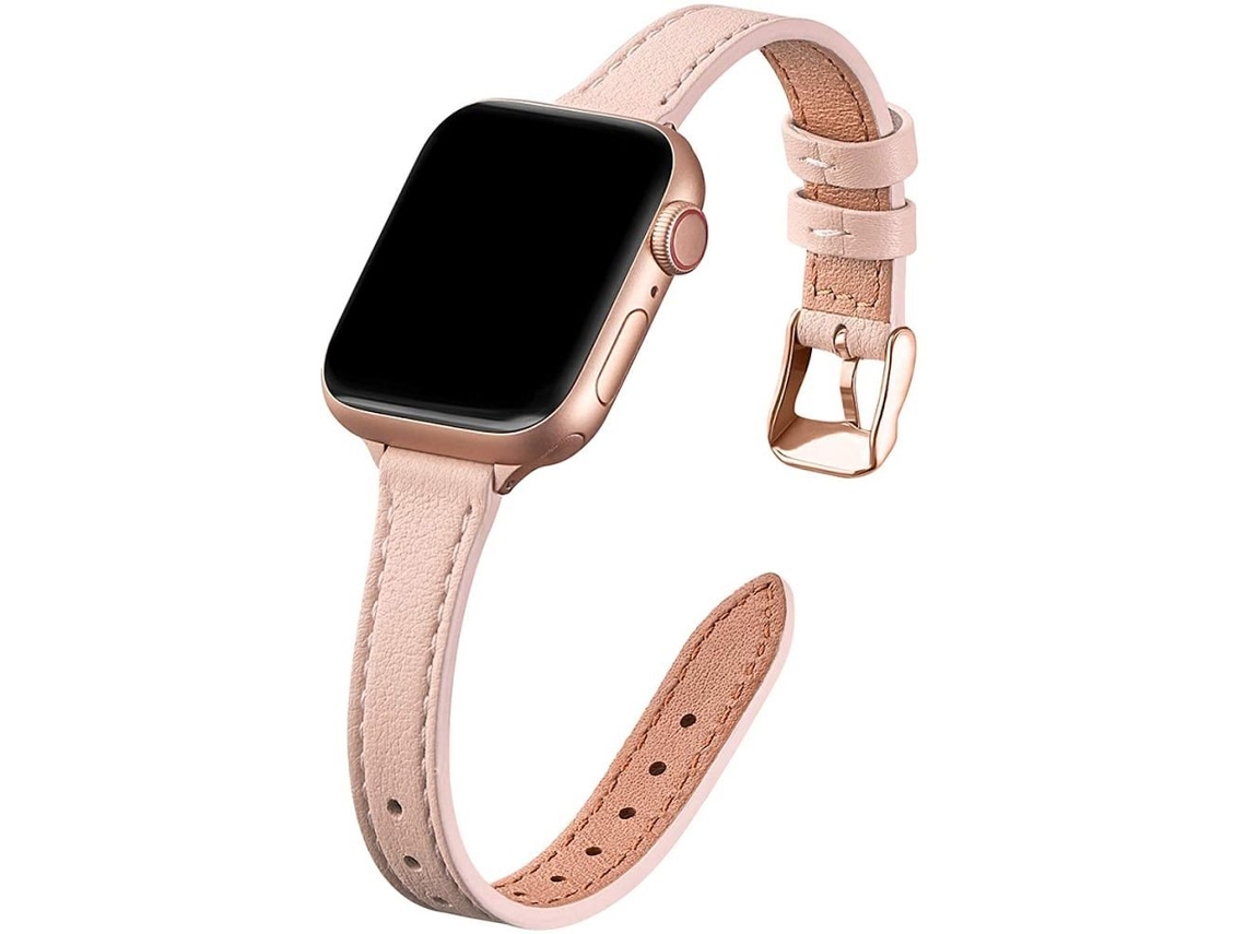 Pulseira Fina De Couro De Alta Qualidade, Compatível Com Apple Watch Série 7/6/5/4/3/2/1, Conector Seguro Para Mulheres E Homens (fecho De Aço Inoxidá