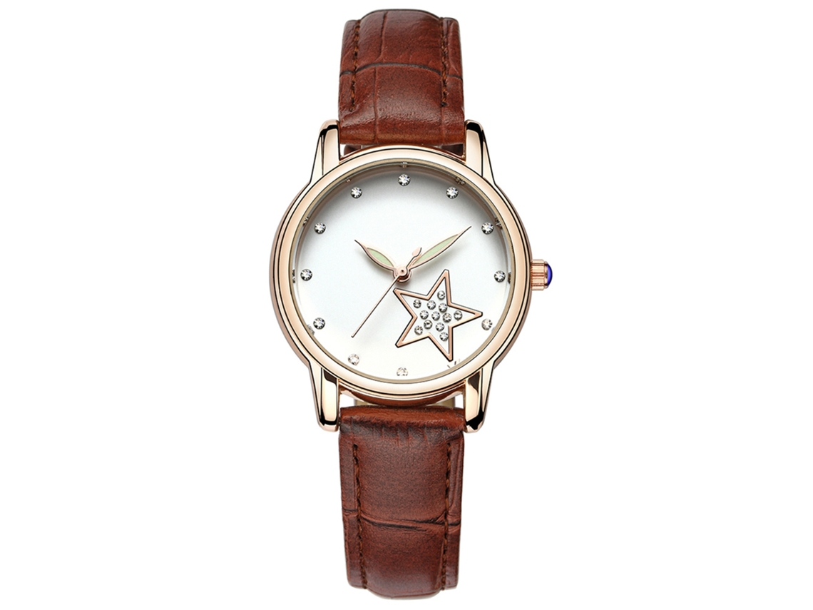 Relógio de Moda para Mulher de Pulseira de Couro com Painel Redondo Luxuoso (café)