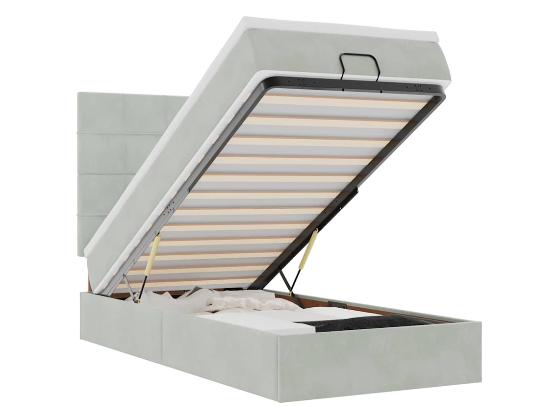 Estrutura Cama Otomana com Colchões Veludo Cinzento Claro MAISON EXCLUSIVE (90x200 cm)