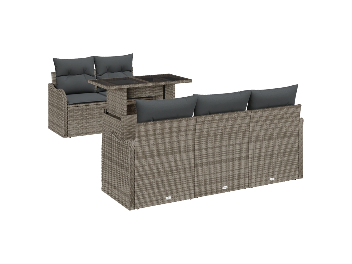 Conjunto 6 Sofá De Jardim Vidaxl Cinzento Vime Pe (176 X 179 X 85 Cm)