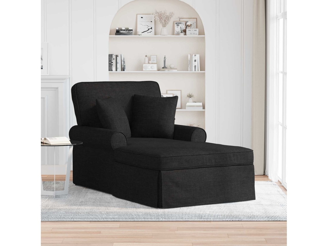 Vidaxl Chaise Lounge Com Saia 3 Unid. Preto Tecido 91 X 157 X 91 Cm