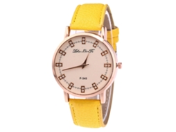 Relógio de Pulso de Quartzo Unissex com Pulseira de Couro Pu Estilo Elegante (amarelo)