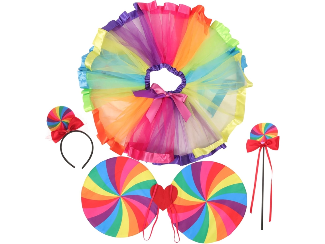 Fantasia De Fada Para Meninos E Meninas: Varinha Arco-íris, Tiara, Saia, Acessórios