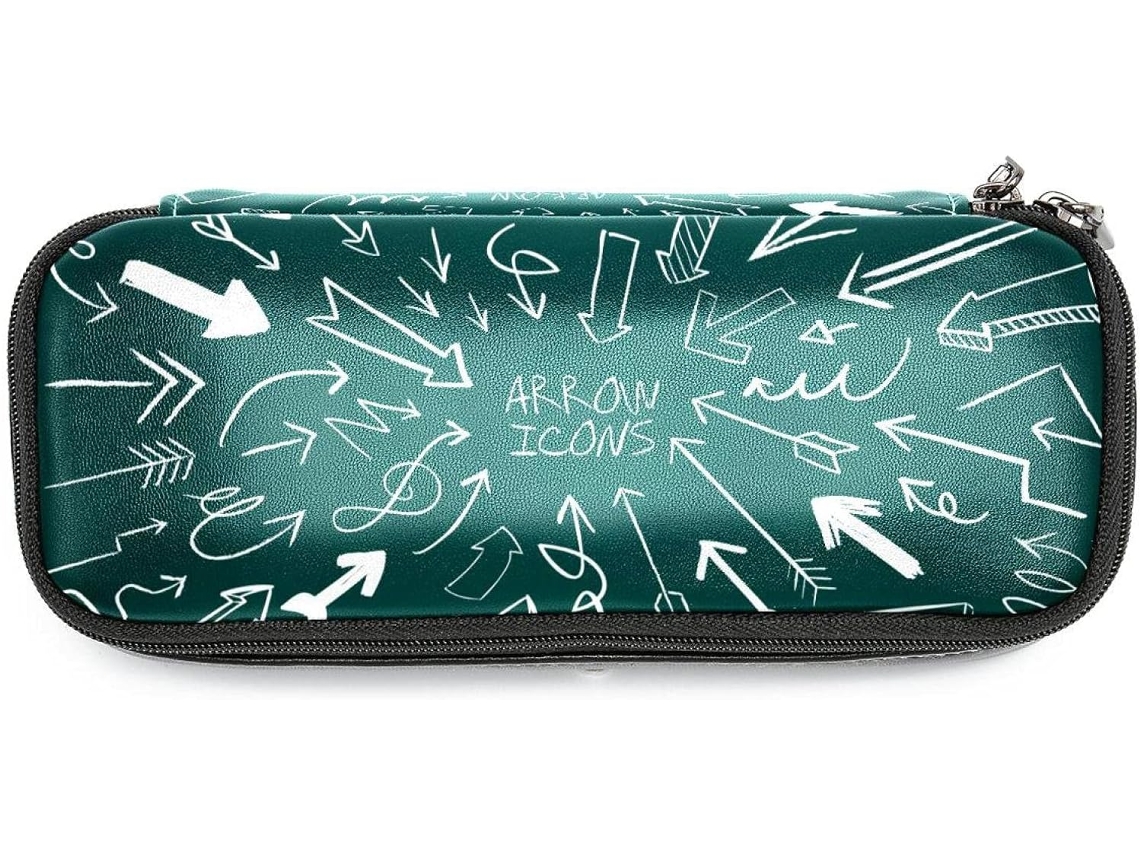 Este conjunto de lápis e marcadores grandes com estampa de cogumelos em verde escuro é ideal para a escola, para a mesa de trabalho e para adultos.